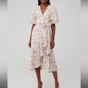 MINKPINK Kacie‎ Puff Sleeve Floral Print Midi Dress